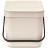 Brabantia Sort & Go Pattumiera 6L (Soft Beige), Pattumiera cucina in plastica con maniglia, Secchio spazzatura salvaspazio con coperchio stay open rimovibile, Cestino umido facile da pulire