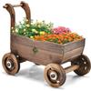 FANTASK Carrello per fiori in legno con ruote e maniglia, per piante con foro di scarico, per giardino, terrazza, per piante, carriola, decorazione da giardino, fioriera
