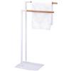 Amig - Porta asciugamani da terra bianco con barre in legno - Supporto doppio per asciugamani da bagno - Stile minimalista con base metallica stabile - Senza fori