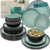 SÄNGER Fiji Value Collection - Set di stoviglie in terracotta, 18 pezzi, per 6 persone, 6 piatti piani, 6 ciotole per cereali, 6 piatti da dessert, set da tavola verde scuro antigraffio