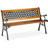 Relaxdays Panca da Giardino, 2 posti, Schienale Decorativo, Ghisa, Listelli in Legno,HxLxP 73 x 125 x 52 cm, Color Legno