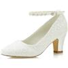 JIAJIA 62311A - Scarpe da sposa da donna, punta chiusa, 7,1 cm, tacco grosso, pizzo, raso, fiore, scarpe da sposa, avorio, 35 EU