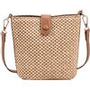 Caistre Borsa a secchiello in paglia intrecciata da donna, estiva, da spiaggia, borsa a tracolla bohémien, borsa a tracolla in rafia, Marrone