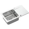 QUADRON Lavello bianco | dimensioni 78 x 44 cm | lavello EDWARD in acciaio inox a una vasca con vasca in acciaio | lavello in granito con sifone manuale e tappo a vite | con gocciolatoio