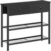 HOOBRO Tavolo da Ingresso Lungo 75 cm, Stile Industriale con 2 Cassetti in Tessuto e 3 Ripiani Portaoggetti, Soggiorno, Camera da Letto e Ingresso, Nero EBB72XG01