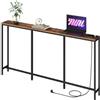 CHOEZON Tavolo Consolle, Consolle Ingresso da 160 cm con 2 Prese e 2 Porte USB, Tavolo da Divano Stretto, Stile Industriale, per Ingresso, Soggiorno, in Marrone Vintage e Nero DTXG16CBF