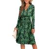 GRECERELLE Abito estivo da donna, casual, con volant, maniche corte, scollo a V, floreale, da spiaggia, Foglia verde L14 Fp, M