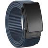 JUKMO Cintura a cricchetto da uomo in nylon da 3,8 cm, cintura casual a scatto con fibbia scorrevole per jeans, cintura regolabile senza fori per adattarsi, Blu, Large-for Waist 42-46 (Length 53)