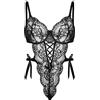 EVELIFE Body da Donna Sexy in Pizzo, Bodysuit con Scollo a V, Body Babydoll con Straps, Lingerie con Fiocco di Raso Laterale, Teddy in Pizzo, Intimo Sexy S-XXL, Nero , S