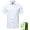Casey Kevin Camicia Uomo Maniche Corte bambù Estiva Camicie Casual Business con Taschino Regular Fit Bottoni Imitazione Conchiglia