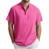 Enlision Camicia di Lino Uomo Fucsia Manica Corta Senza Collo Coreana Maglietta Estivo Uomo Elegante Leggero Traspirante Serafino Casual Tshirt con 3 Bottoni Taglia M