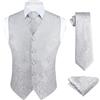 HISDERN Gilet da uomo, in tessuto jacquard, con motivo floreale/cachemire, con cravatta e fazzoletto quadrato da tasca, taglie XS-6XL, XXL