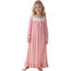 CHUNG Camicia da Notte per Bambine Piccole e Grandi in Stile Vintage Vittoriano, in Modale, a Maniche Lunghe, con Collo Quadrato in Pizzo, Camicia da Notte da Principessa, 11-12 Years