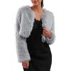 Amazhiyu Cappotto da donna in finta pelliccia, giacca invernale a maniche lunghe con girocollo, aperta sul davanti, capospalla cardigan caldo in peluche, Grigio argento, L