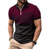 NLAND Polo Uomo a Righe Manica Polo Corte da Golf Tennis con Mezza Zip T Shirt Slim Fit Elegante Commerciale Camicia con Falsa Taschino,Bordeaux M