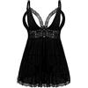 EVELIFE Lingerie Donna Sexy Pizzo Floreale Taglie Forti Babydoll e G-String Set Scollo a V Camicia da Notte Trasparente Completo Intimo Biancheria da Notte (Nero Puro M)