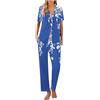 Mrat Pigiama da donna Set di 2 pezzi Set da notte con stampa floreale carino pigiama a maniche corte con risvolto e bottoni camicie pantaloni lunghi tuta estiva pigiama set da salotto con tasche