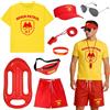 TOYTOPIE Baywatch - Set da 8 pezzi costume da bagnino, include maglietta, pantaloncini, cappello, marsupio, fischietto, fascia da polso, galleggiante gonfiabile, travestimento da bagnino per uomini e donne