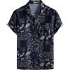 PARKLEES Camicia da uomo in cotone e lino, stile vintage anni 70, con motivo retrò, a maniche corte, con bottoni, S