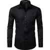 PARKLEES Camicie da uomo slim fit formale manica lunga casual da festa di affari con tasca sul petto
