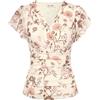 GRACE KARIN - Camicia da donna con fiori boho, scollo a V, ruches, maniche corte, plissettata, in mesh, top estivo slim fit vintage, S