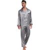 North Bund Pigiama da Uomo Raso Maniche Lunga Pantaloni Due Pezzi Camicia da Notte Caldo Lounge Set Morbido Seta Sleepwear Aperto Davanti Casa Loungewear con Tasche Grigio Scuro M