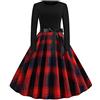 EFOFEI Abito da Damigella d'Onore da Donna Sottoveste Abito da Cocktail Vintage retrò a Maniche Lunghe Abito da Damigella d'Onore Vintage retrò Anni '50 Rosso XS