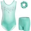 Gogokids, Completo da ginnastica bambina composto da tre pezzi, body senza maniche, pantaloncini e fascia per capelli, tuta danza classica scintillante, con design a colori sfumati, dai 3 ai 12 anni