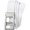 LEACOOLKEY Cintura automatica da donna, in pelle, regolabile, senza fori, per jeans, pantaloni con fibbia scorrevole dorata, larghezza 3 cm, Y-bianco(fibbia argentata), L Passt Taillengröße 87-103 cm