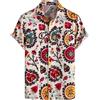 PARKLEES - Camicia da uomo in cotone e lino, stile vintage anni 70, modello retrò a maniche corte con bottoni, Beige e bianco., S