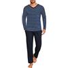 Demegimi Pigiama Uomo Lungo in Cotone Completo Due Pezzi Invernale con Maglia a Righe e Scollo a V Pantaloni con Tasche e Coulisse, Set Notte Caldo e Traspirante