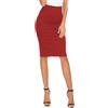 EXCHIC Donna Elegante Business Solido Elastico a Vita Alta Bodycon Midi Matita Gonna(S, Rosso)