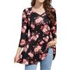 Enmain Tunica Manica Lunga Donna Magliette 3/4 Maniche Lunghe Bluse Elegante Floreale Casual Maglietta con V T-Shirt Nero&Rosa 2XL