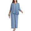 Hanna Nikole Donne Curvy Chiffon Outfit Senza Maniche Top Aperto Davanti Cardigan Pantaloni Set per Invitati al Matrimonio Adatto per Feste e Ritrovi Azzurro 48 Plus