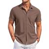 COOFANDY Camicia da Uomo a Manica Corta Estiva Camicia Casual con Bottoni Holiday Beach Hawaii Shirt con Tasca Marrone XXL