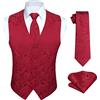 HISDERN Gilet da uomo, in tessuto jacquard, con motivo floreale/cachemire, con cravatta e fazzoletto quadrato da tasca, taglie XS-6XL, Borgogna 3., XXL