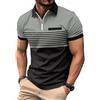 NLAND Polo Uomo a Righe Manica Polo Corte da Golf Tennis con Mezza Zip T Shirt Slim Fit Elegante Commerciale Camicia con Falsa Taschino,Grigi 3XL