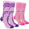KOOOGEAR 2 paia di calzini da sci per bambini, taglia 38-3, calzini da sci divertenti alti al ginocchio per bambini termici caldi novità per pattinaggio sci snowboard, Viola rosa, 6-12 jaar