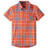 Spring&Gege Ragazzi Camicie abbottonate Scozzese a Quadri a Manica Corte in Cotone con Bottoni Casual per Bambini, Arancione, 7-8 Anni