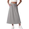 GRECERELLE Gonne da donna con tasche, gonna a vita elasticizzata midi a linea A estiva casuale, gonna maxi, gonne lunghe per donna UK, Grigio chiaro, L