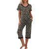 PrinStory Set pigiama da donna a maniche corte con maglietta e pantaloni capri, abbigliamento da casa con tasche, Stampa leopardata grigia, M