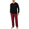 Litherday Pigiama Uomo Invernale Cotone Due Pezzi con Maglia Girocollo e Pantaloni Scozzesi Lunghi Comodi con Tasche per Casa Stile B-Nero + Rosso e Nero XXL
