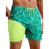 APTRO Costume da bagno da uomo, con pantaloni interni, ad asciugatura rapida, con chiusura lampo, Giallo-verde, XL