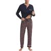 Litherday Pigiama Uomo Invernale Cotone Due Pezzi con Maglia Girocollo e Pantaloni Scozzesi Lunghi Comodi con Tasche per Casa Stile B-Blu XXL
