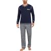 Litherday Pigiama Uomo Invernale Cotone Due Pezzi con Maglia Girocollo e Pantaloni Scozzesi Lunghi Comodi con Tasche per Casa Stile B-Blu Scuro XXL