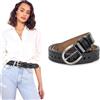KorhLeoh Cintura da donna in vera pelle bovina vintage con fibbia ad ardiglione per jeans e pantaloni, nero, Fits Waist 31-34''