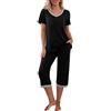 PrinStory Pigiama da donna con maglia a maniche corte e pantaloni lunghi