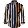PARKLEES - Camicia da Uomo in Lino e Cotone, Stile Disco Anni 70, Modello Retrò, Stampa Tradizionale, a Maniche Lunghe, con Bottoni, Blu navy, a righe, M