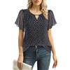 Gaharu Camicia da donna elegante a maniche corte, estiva, business, casual, scollo rotondo, maniche a volant, in chiffon, con fiori
