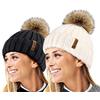 TOSKATOK® Cappello/Berretto Lavorato a Maglia Invernale Donna con Pelliccia Staccabile in Eco-Pelliccia Pesante Pom Pom